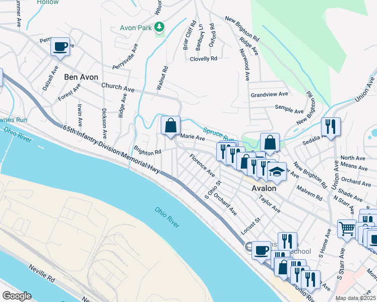 map of restaurants, bars, coffee shops, grocery stores, and more near 220 Belva Street in Pittsburgh