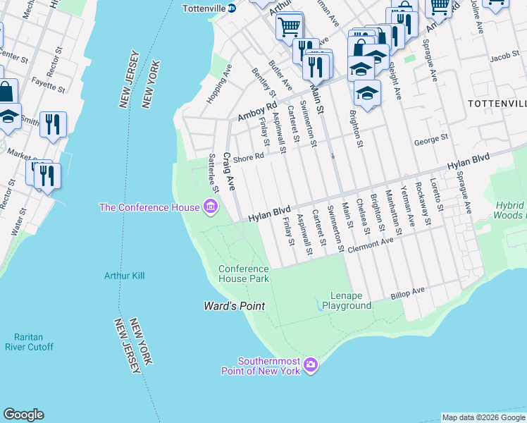 map of restaurants, bars, coffee shops, grocery stores, and more near 164 Connecticut Street in Staten Island