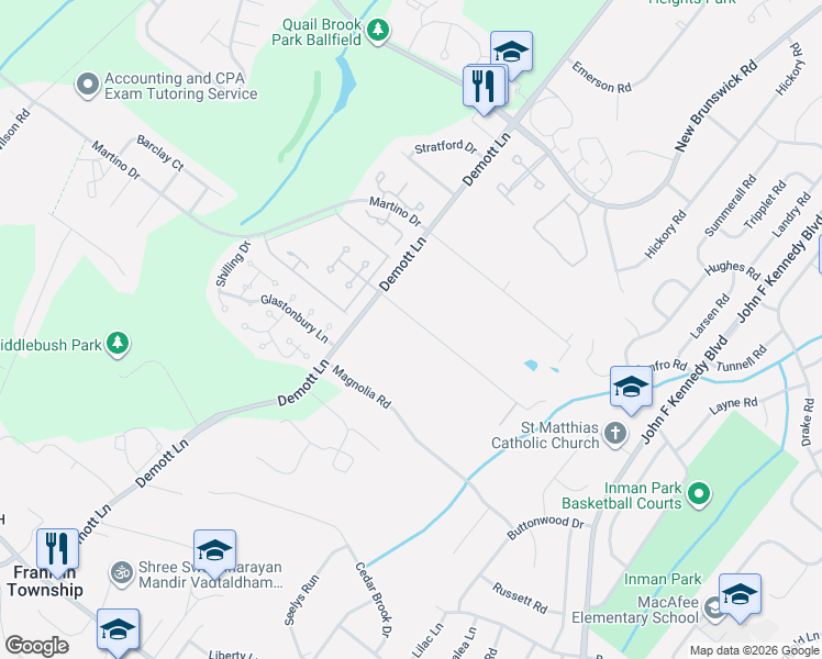 map of restaurants, bars, coffee shops, grocery stores, and more near 28 Gates Road in Franklin Township