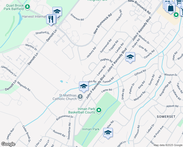map of restaurants, bars, coffee shops, grocery stores, and more near 29 Hughes Road in Franklin Township