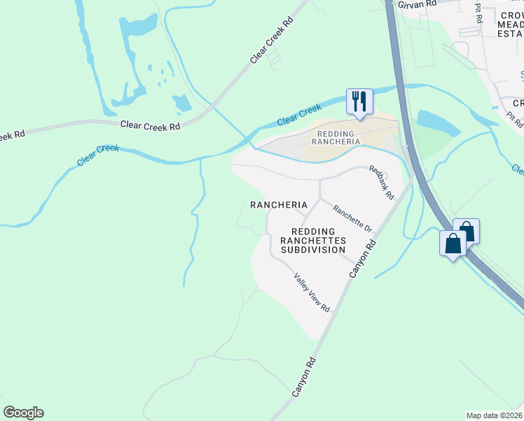 map of restaurants, bars, coffee shops, grocery stores, and more near 8696-8798 Prospectors Road in Redding