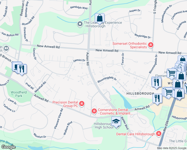 map of restaurants, bars, coffee shops, grocery stores, and more near 3013 Revere Court in Somerset County