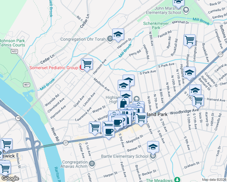 map of restaurants, bars, coffee shops, grocery stores, and more near 308 North 4th Avenue in Highland Park