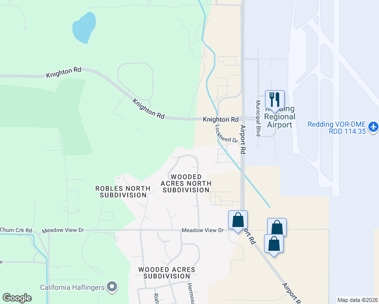 map of restaurants, bars, coffee shops, grocery stores, and more near 7235 Amigo Way in Redding