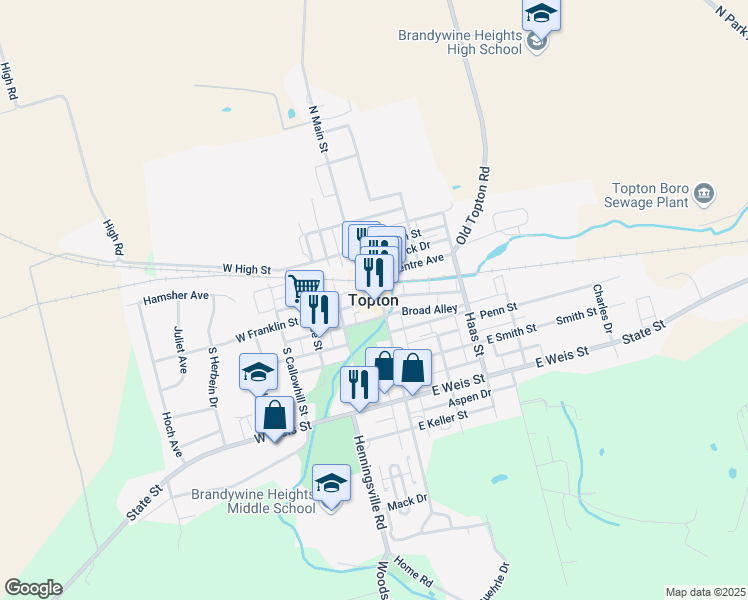 map of restaurants, bars, coffee shops, grocery stores, and more near in Topton