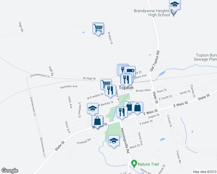 map of restaurants, bars, coffee shops, grocery stores, and more near 135 West Palm Drive in Topton
