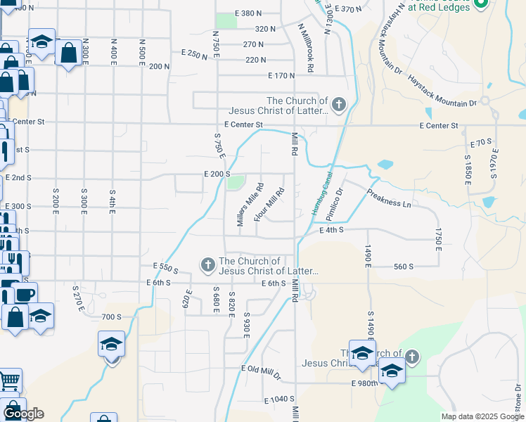 map of restaurants, bars, coffee shops, grocery stores, and more near Flour Mill Road in Heber City