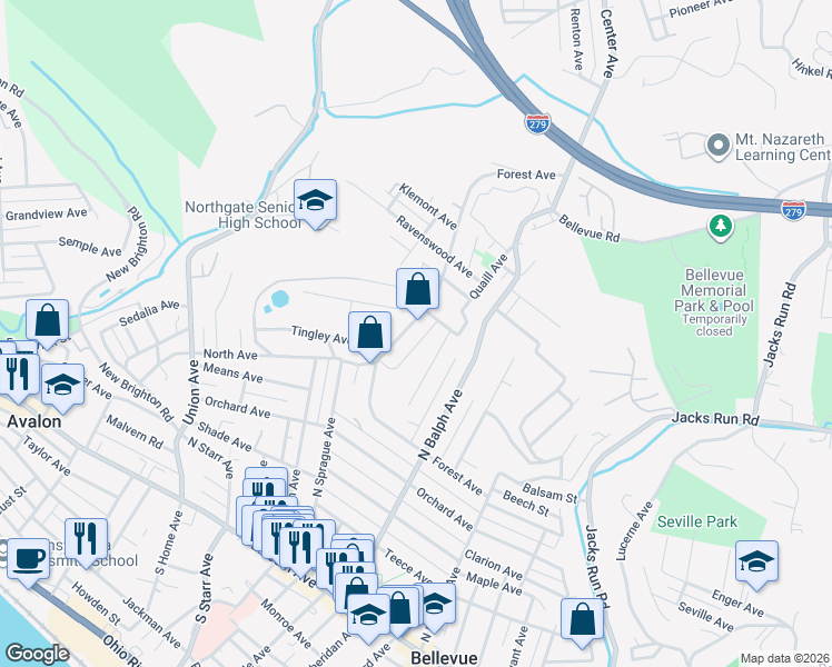 map of restaurants, bars, coffee shops, grocery stores, and more near 678 Forest Avenue in Pittsburgh