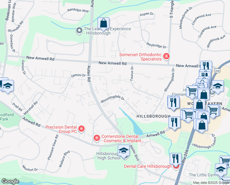 map of restaurants, bars, coffee shops, grocery stores, and more near 4311 Bloomingdale Drive in Somerset County
