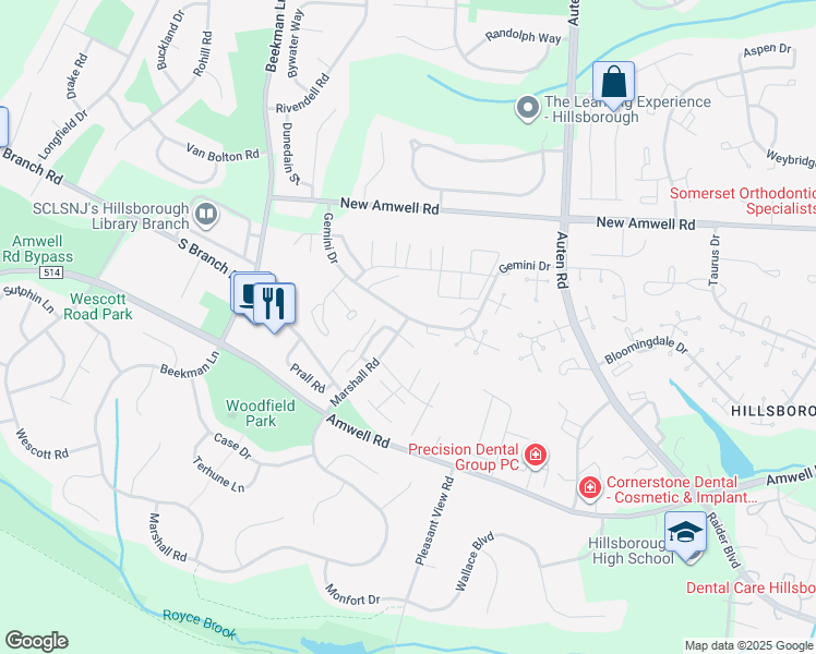 map of restaurants, bars, coffee shops, grocery stores, and more near 668 Marshall Road in Somerset County