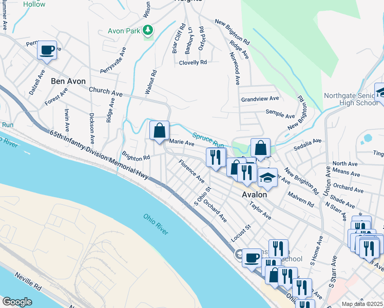 map of restaurants, bars, coffee shops, grocery stores, and more near 312 Fisk Avenue in Pittsburgh