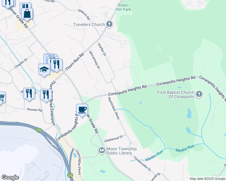 map of restaurants, bars, coffee shops, grocery stores, and more near 1499 Coraopolis Heights Road in Coraopolis