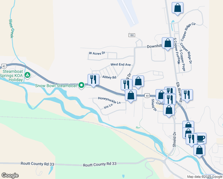 map of restaurants, bars, coffee shops, grocery stores, and more near 2760 Lincoln Avenue in Steamboat Springs