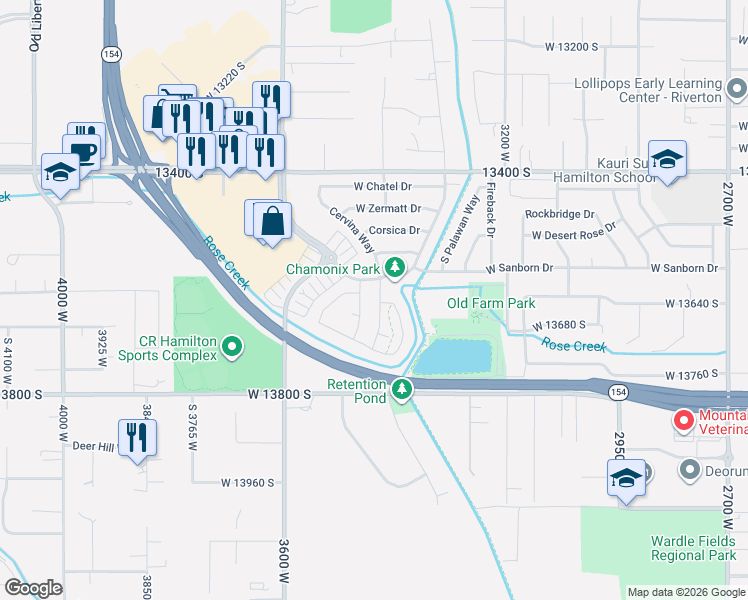 map of restaurants, bars, coffee shops, grocery stores, and more near 13659 Annaberg Way in Riverton