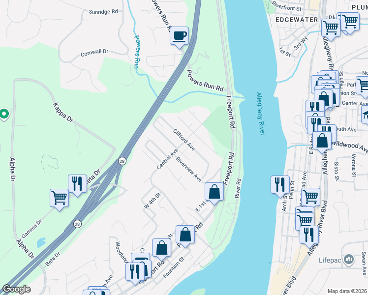 map of restaurants, bars, coffee shops, grocery stores, and more near 142 Neilson Avenue in Pittsburgh