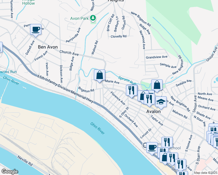 map of restaurants, bars, coffee shops, grocery stores, and more near 220 Belva Street in Pittsburgh