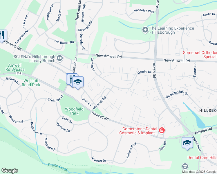 map of restaurants, bars, coffee shops, grocery stores, and more near 668 Marshall Road in Somerset County