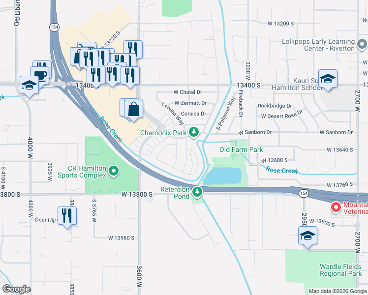 map of restaurants, bars, coffee shops, grocery stores, and more near 13659 Annaberg Way in Riverton
