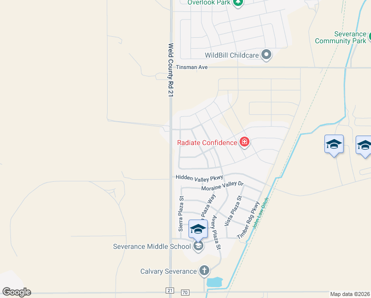 map of restaurants, bars, coffee shops, grocery stores, and more near 1289 Baker Pass Street in Severance
