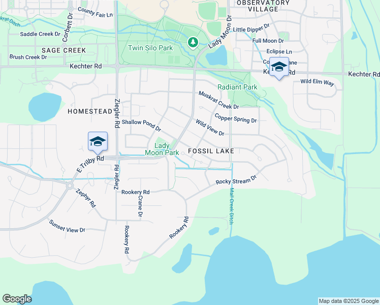map of restaurants, bars, coffee shops, grocery stores, and more near 3450 Lost Lake Place in Fort Collins