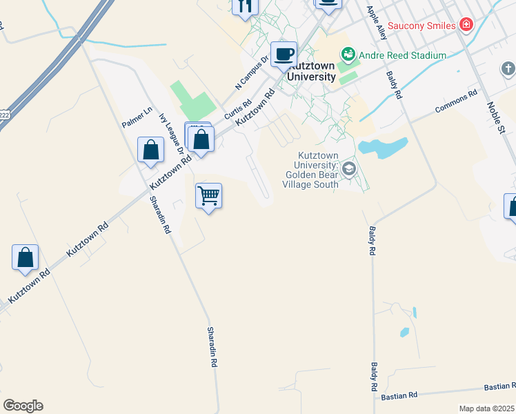 map of restaurants, bars, coffee shops, grocery stores, and more near 15132 Kutztown Road in Kutztown