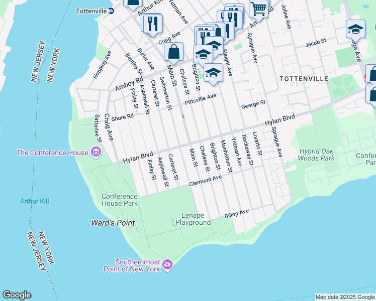 map of restaurants, bars, coffee shops, grocery stores, and more near 233 Swinnerton Street in Staten Island