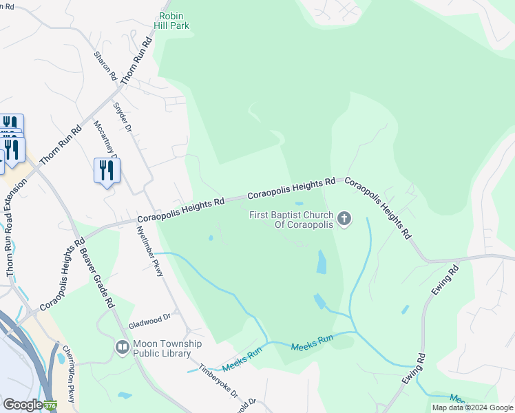 map of restaurants, bars, coffee shops, grocery stores, and more near 1491 Coraopolis Heights Road in Coraopolis