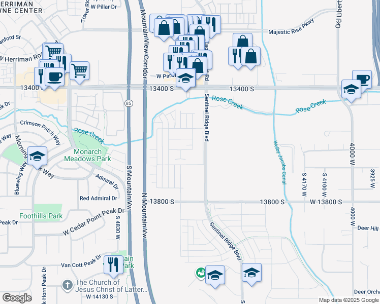 map of restaurants, bars, coffee shops, grocery stores, and more near 13626 Langdon Drive in Riverton