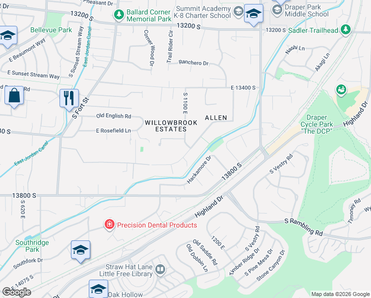 map of restaurants, bars, coffee shops, grocery stores, and more near 1103 East Lone Peak Drive in Alpine