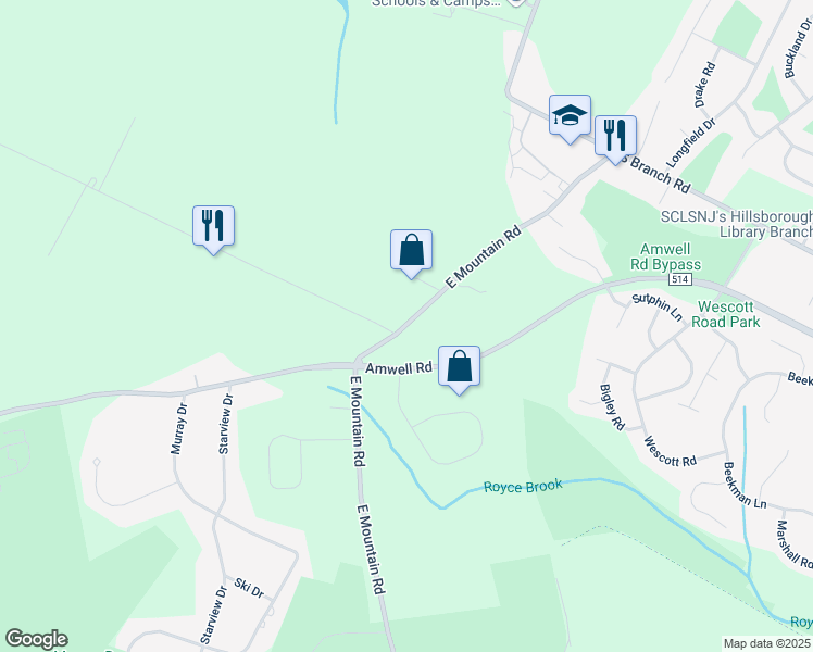 map of restaurants, bars, coffee shops, grocery stores, and more near 47 East Mountain Road in Somerset County