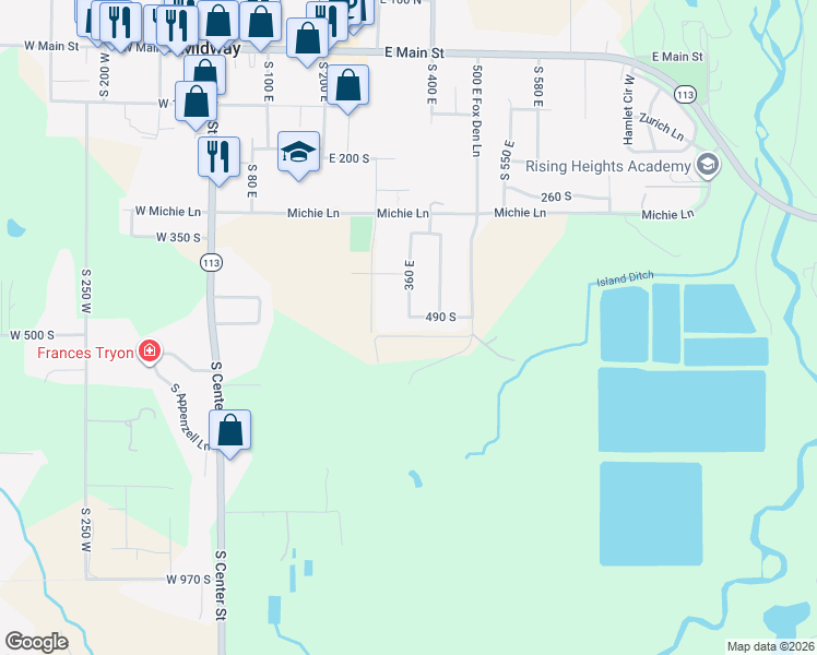 map of restaurants, bars, coffee shops, grocery stores, and more near 362 East 500 South in Heber City