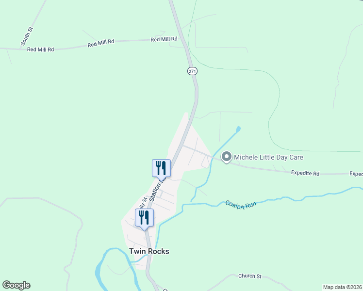 map of restaurants, bars, coffee shops, grocery stores, and more near 1198 Station Rd in Ebensburg