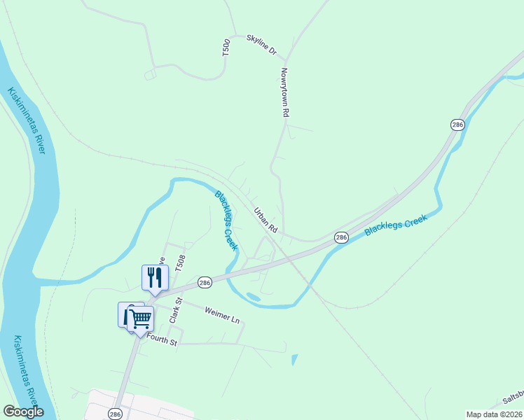 map of restaurants, bars, coffee shops, grocery stores, and more near 100 Urban Road in Saltsburg