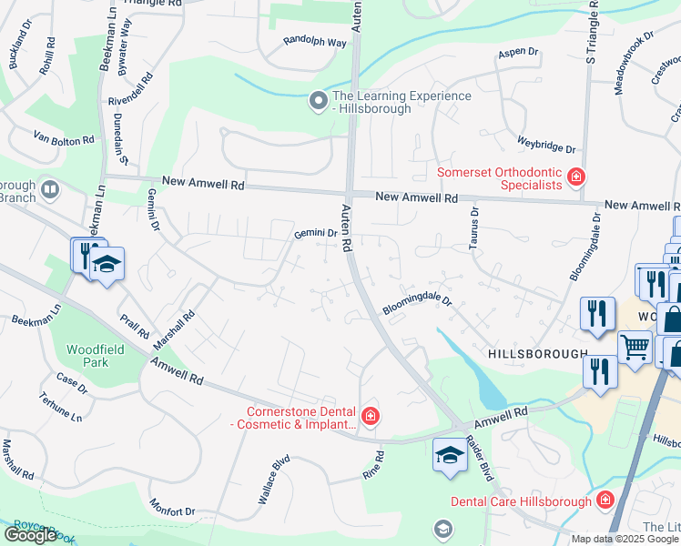 map of restaurants, bars, coffee shops, grocery stores, and more near 2D Gull Court in Somerset County