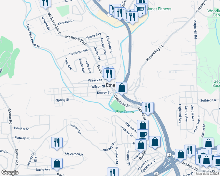 map of restaurants, bars, coffee shops, grocery stores, and more near in Etna