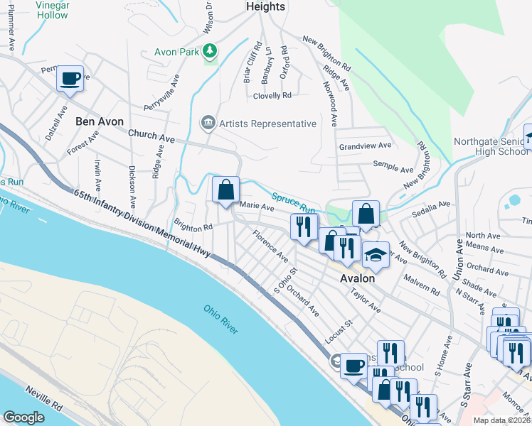 map of restaurants, bars, coffee shops, grocery stores, and more near 205 Marie Avenue in Avalon