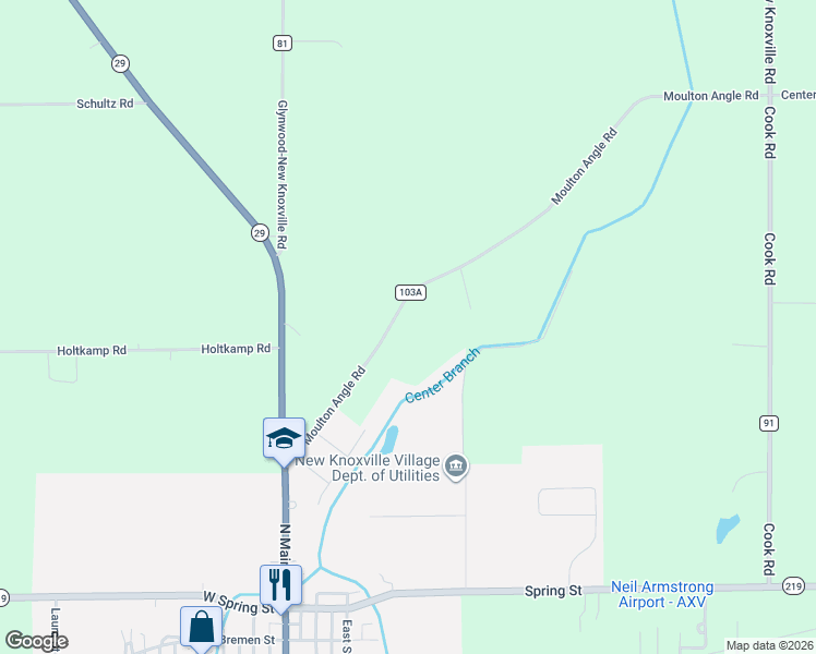 map of restaurants, bars, coffee shops, grocery stores, and more near in New Knoxville