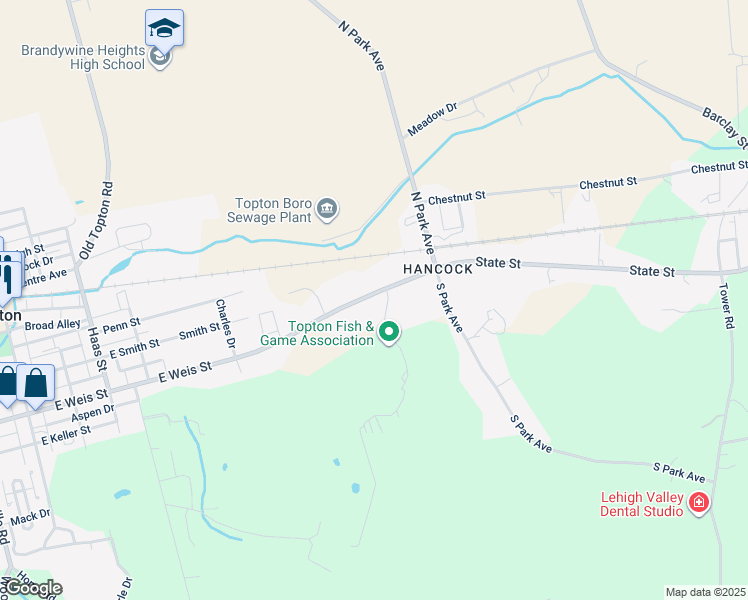 map of restaurants, bars, coffee shops, grocery stores, and more near 620 State Street in Mertztown