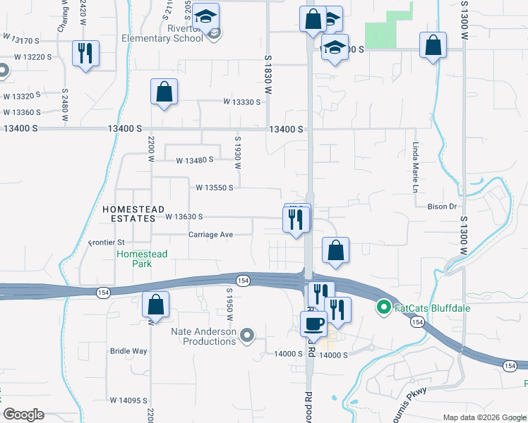 map of restaurants, bars, coffee shops, grocery stores, and more near 1838 West 13630 South in Riverton