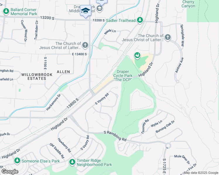 map of restaurants, bars, coffee shops, grocery stores, and more near 13614 Vestry Road in Draper