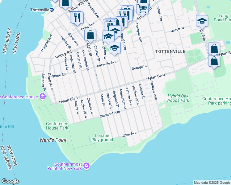 map of restaurants, bars, coffee shops, grocery stores, and more near 244 Manhattan Street in Staten Island