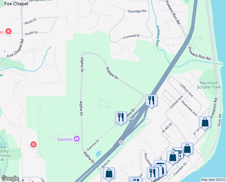 map of restaurants, bars, coffee shops, grocery stores, and more near 204 Sigma Drive in Pittsburgh