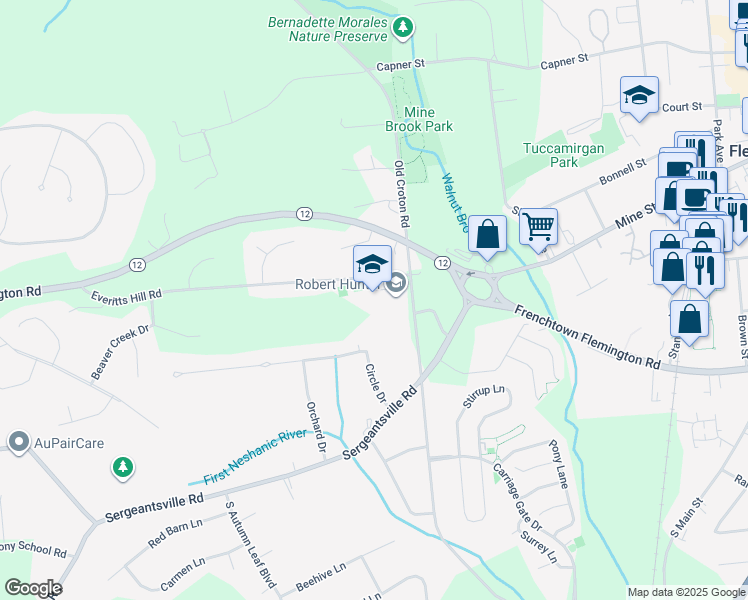 map of restaurants, bars, coffee shops, grocery stores, and more near 8 Dayton Road in Flemington
