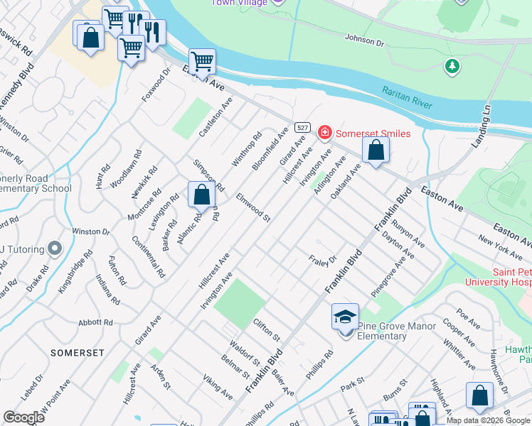 map of restaurants, bars, coffee shops, grocery stores, and more near 63 Hillcrest Avenue in Franklin Township