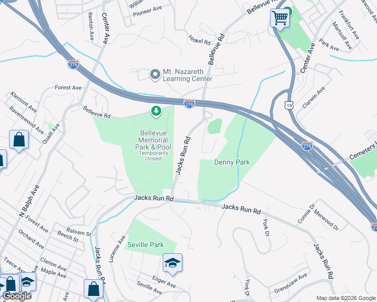 map of restaurants, bars, coffee shops, grocery stores, and more near 336 Jacks Run Road in Pittsburgh