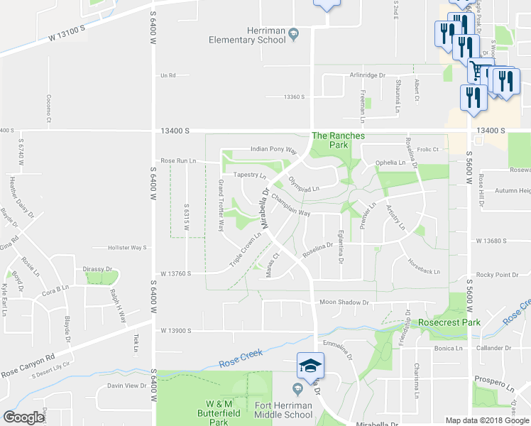 map of restaurants, bars, coffee shops, grocery stores, and more near 13602 Simplicity Place in Herriman