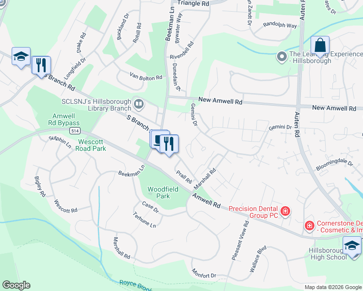 map of restaurants, bars, coffee shops, grocery stores, and more near 381 South Branch Road in Somerset County