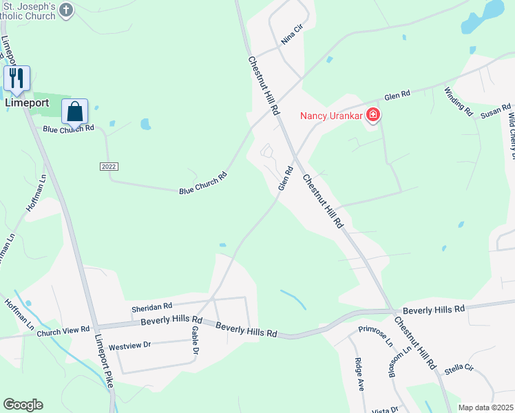 map of restaurants, bars, coffee shops, grocery stores, and more near 6349 Glen Road in Coopersburg
