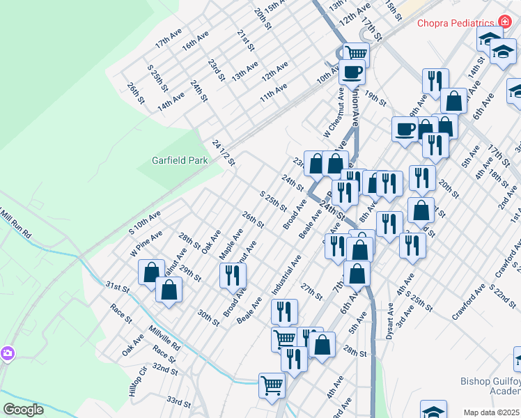 map of restaurants, bars, coffee shops, grocery stores, and more near 889 25th St in Altoona