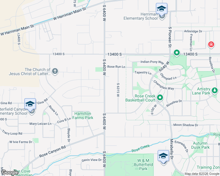 map of restaurants, bars, coffee shops, grocery stores, and more near 13605 Rose Canyon Road in Herriman